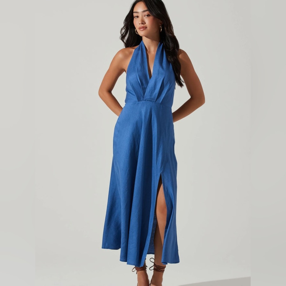 Astr The Label Keava Halter Linen Blend Midi Dress - Large